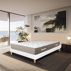 LUXURY LITERIE Ensemble Matelas Dreamlux, 26 cm, ressorts ensachés mousses haute densité, ferme, face été/hiver + sommier blanc ep 13cm, 160x200cm