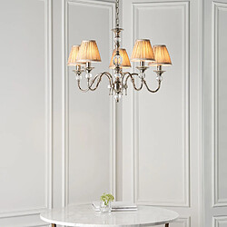 Acheter Interiors 1900 Suspension 5 ampoules Polina, nickel et cristal, abat-jour beiges