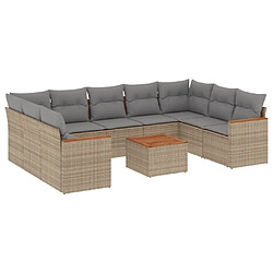 vidaXL Salon de jardin et coussins 10 pcs mélange beige résine tressée