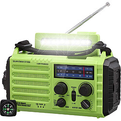 Vendos85 Radio Solaire Portable à Manivelle AM/FM/SW avec batterie Rechargeable 5000mAh, Lampe de Poche LED et Lampe de Lecture, Alarme SOS, Boussole vert noir