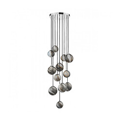 Luminaire Center Suspension Mikara Chrome poli,verre à effet de marbre 12 ampoules 250cm