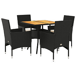 vidaXL Ensemble à manger de jardin et coussins 5 pcs noir rotin acacia