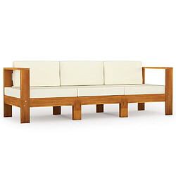 Maison Chic Canapé de jardin 3 places et coussin | Canapé Sofa d'extérieur | Fauteuil terrasses blanc crème Bois d'acacia -MN29035