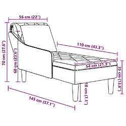 vidaXL Fauteuil long avec coussin et accoudoir droit crème velours pas cher