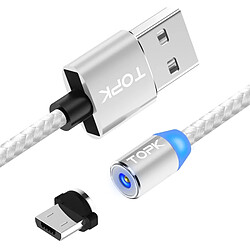 Wewoo Câble de charge magnétique tressé en nylon avec indicateur LED1 m2,4 A max USB à Micro USB argent