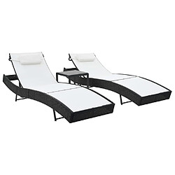 vidaXL Chaises longues lot de avec table Résine tressée textilène Noir