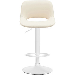 Decoshop26 Tabourets de bar chaises haute x2 avec repose-pieds en PVC crème piètement métallique blanc 10_0004071