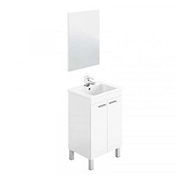 Dansmamaison Meuble sous vasque 2 portes battantes + vasque 50 cm + miroir + colonne Blanc brillant - CEPKON