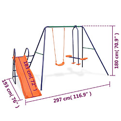 vidaXL Ensemble de balançoire avec toboggan et 3 sièges Orange pas cher