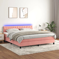 Sommier à lattes et LED,Cadre à lattes de lit avec matelas pour Adulte Rose 160x200 cm -MN64834