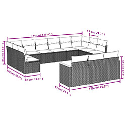 vidaXL Salon de jardin avec coussins 13 pcs gris résine tressée pas cher