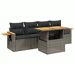 vidaXL Salon de jardin 5 pcs avec coussins gris résine tressée