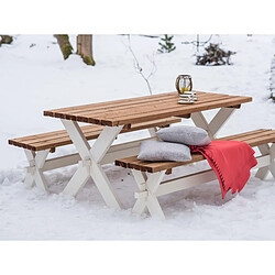 Avis AXI | Celine Table de Pique Nique en Bois et 2 Bancs en Bois 177x75 cm | Couleur Marron/BLANC, Bois d'Epicéa | Table Picnic pour 6 Personnes