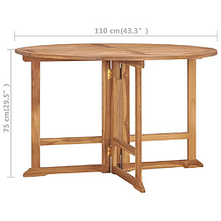 vidaXL Table à dîner de jardin pliable Ø110x75 cm Bois massif de teck pas cher