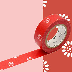 Masking tape fleurs avec fond rouge - 1,5 cm x 7 m