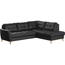 VENESETTI Canapé d'angle convertible en cuir italien de luxe 5 places NORIA avec coffre, noir, angle droit