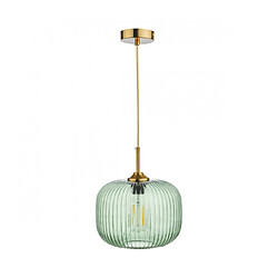 Luminaire Center Suspension Demarius Bronze,verre côtelé vert 1 ampoule 29cm