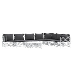 Avis Maison Chic Salon de jardin 8 pcs + coussins - Mobilier/Meubles de jardin - Table et chaises d'extérieur blanc acier -MN99424