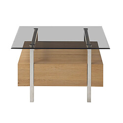 Pegane Table basse coloris chêne en verre / bois - Longueur 80 x hauteur 45 x profondeur 80 cm