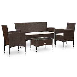 Maison Chic Salon de jardin 4 pcs + coussins - Mobilier/Meubles de jardin - Table et chaises d'extérieur Résine tressée Marron -MN63172