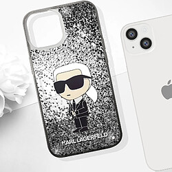 Avis Karl Lagerfeld Coque pour iPhone 15 Motifs Paillettes Flottantes Bords Rehaussés Argent