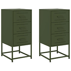 vidaXL Tables de chevet 2 pcs vert olive 36x39x78 cm acier