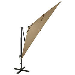 Helloshop26 Parasol meuble de jardin déporté avec mât et lumières led 300 cm taupe 02_0008536