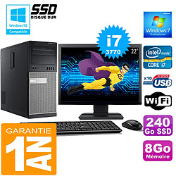 PC Tour DELL 7010 Core I7-3770 Ram 8Go Disque 240 Go SSD Wifi W7 Ecran 22" - Occasion