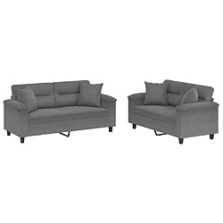 Maison Chic Ensemble de canapés 2 pcs coussins, Canapé droit Sofa pour Salon Gris foncé Tissu microfibre -GKD174250