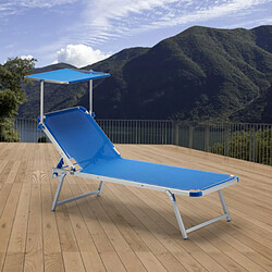 Beach And Garden Design Set 2 Bains De Soleil En Aluminium Pour La Plage Avec Parasol Réglable Nettuno, Couleur: Bleu