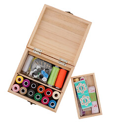 Acheter Kit De Couture En Bois Case Portable Retro Sewing Kit Organizer Box Set For Home Travel With Thread / Needles / Tape Measure / Scissors / Thimble And