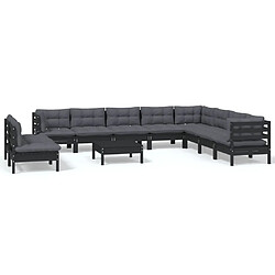 Maison Chic Salon de jardin 11pcs + coussins - Mobilier/Meubles de jardin - Table et chaises d'extérieur Noir Bois de pin solide -MN55985