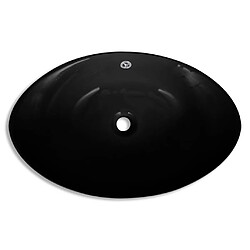 Avis vidaXL Lavabo ovale en céramique noir avec trop plein 59 x 38,5 cm