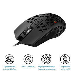 Universal Nouvelle souris de jeu légère, symétrique, ergonomique, en nid d'abeille, pour jouets de jeu (noir)