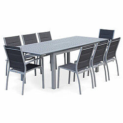 Salon de jardin Chicago 8 places table à rallonge extensible 175/245cm alu gris textilène gris | sweeek Salon de jardin table extensible - Chicago Gris - Table en aluminium 175/245cm avec rallonge et 8 assises en textilène