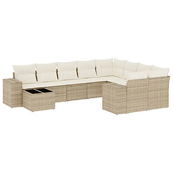 Maison Chic Salon de jardin avec coussins 10 pcs, Ensemble Tables et chaises de jardin, beige résine tressée -GKD248716