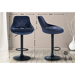 Decoshop26 Tabouret de bar en velours bleu coutures décoratives pivotant support métal noir TDB10665