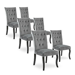 NC Lot de 6 chaises capitonnées Chaza Velours Gris