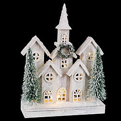 BigBuy Christmas Décorations de Noël Blanc Vert Bois Plastique ville 30 x 10 x 43 cm