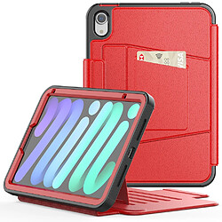 Etui en PU fonction veille/sommeil automatique avec béquille, porte-carte et porte-stylo rouge pour votre iPad mini (2021)