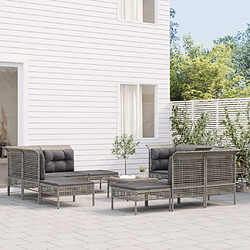 vidaXL Salon de jardin 10 pcs avec coussins Gris Résine tressée