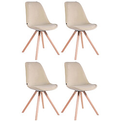 Decoshop26 4 chaises de salle à manger style scandinave en velours crème pieds rond en bois clair CDS10305