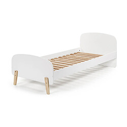 Vipack KIDDY Lit simple en bois laqué et brut et sommier 90x200cm Blanc