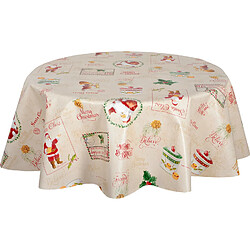 Cpm Nappe en toile cirée ronde SANTA CLAUS - Diam. 135 cm - Ecru