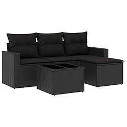 Maison Chic Salon de jardin 5 pcs avec coussins | Ensemble de Table et chaises | Mobilier d'Extérieur noir résine tressée -GKD60619