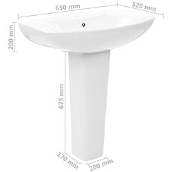 vidaXL Vasque autoportant avec socle Céramique Blanc 650x520x200 mm pas cher