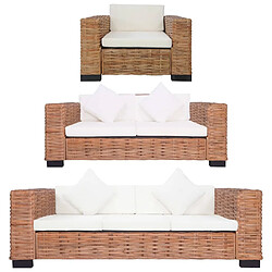 Maison Chic Ensemble de canapés 3 pcs avec coussins, Canapé droit Sofa pour Salon Rotin naturel -GKD324130