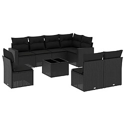 Maison Chic Salon de jardin 9 pcs avec coussins | Ensemble de Table et chaises | Mobilier d'Extérieur noir résine tressée -GKD68367