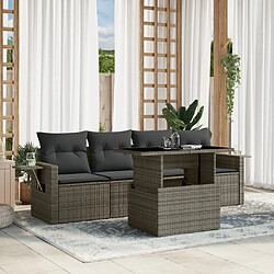 vidaXL Salon de jardin 5 pcs avec coussins gris résine tressée