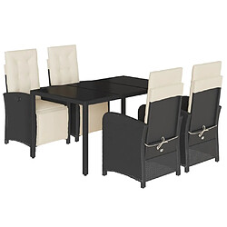 vidaXL Ensemble à manger de jardin coussins 5pcs Noir Résine tressée